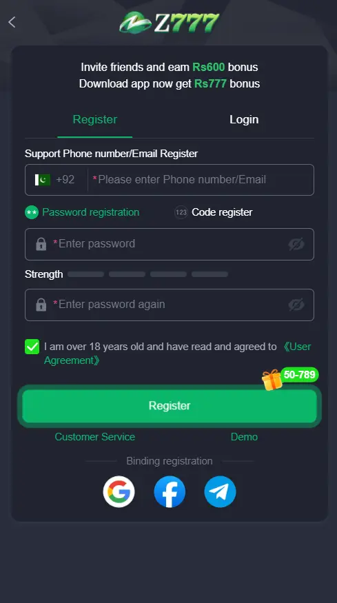 APK Z777 Game Register